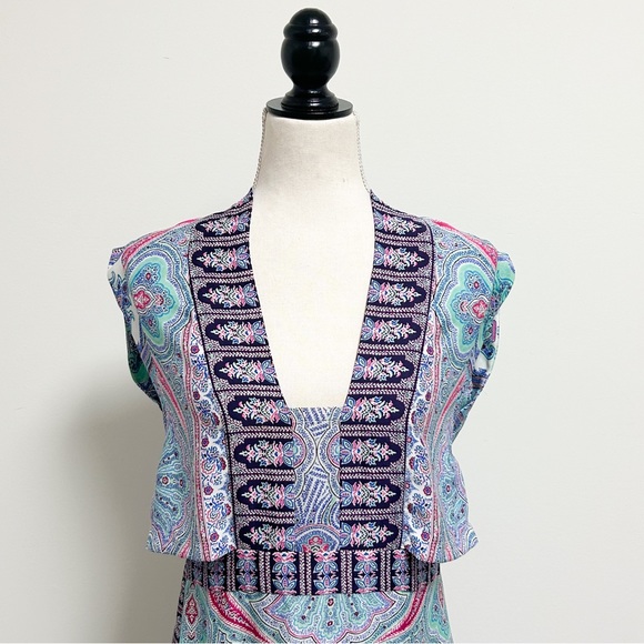 BCBGMaxazria White Purple Kyla Plum Berry Sleeveless Back Tie Maxi Dress Small - Picture 3 of 10